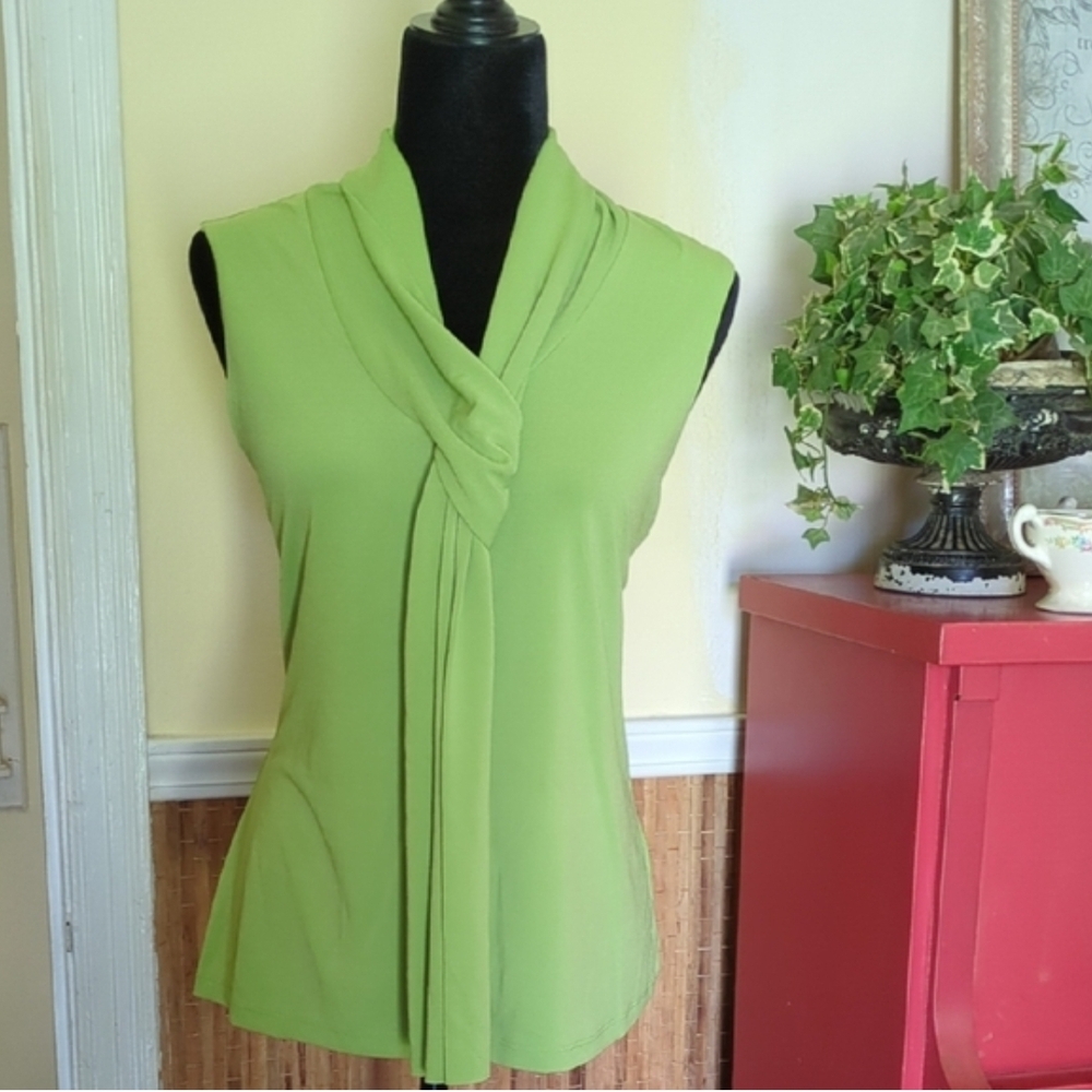 Savannah Knot-Front Sleeveless Blouse in Lime Green